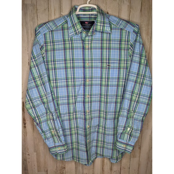 Vineyard Vines Slim Fit Tucker Shirt Blue Green Multi Men's Medium M - Picture 1 of 6